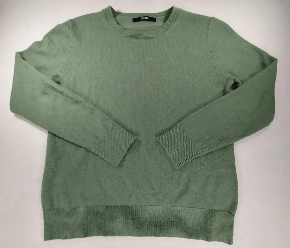 Quince 100% Cashmere Crewneck Sweater Moss Green Knit Pullover Minimalist Medium